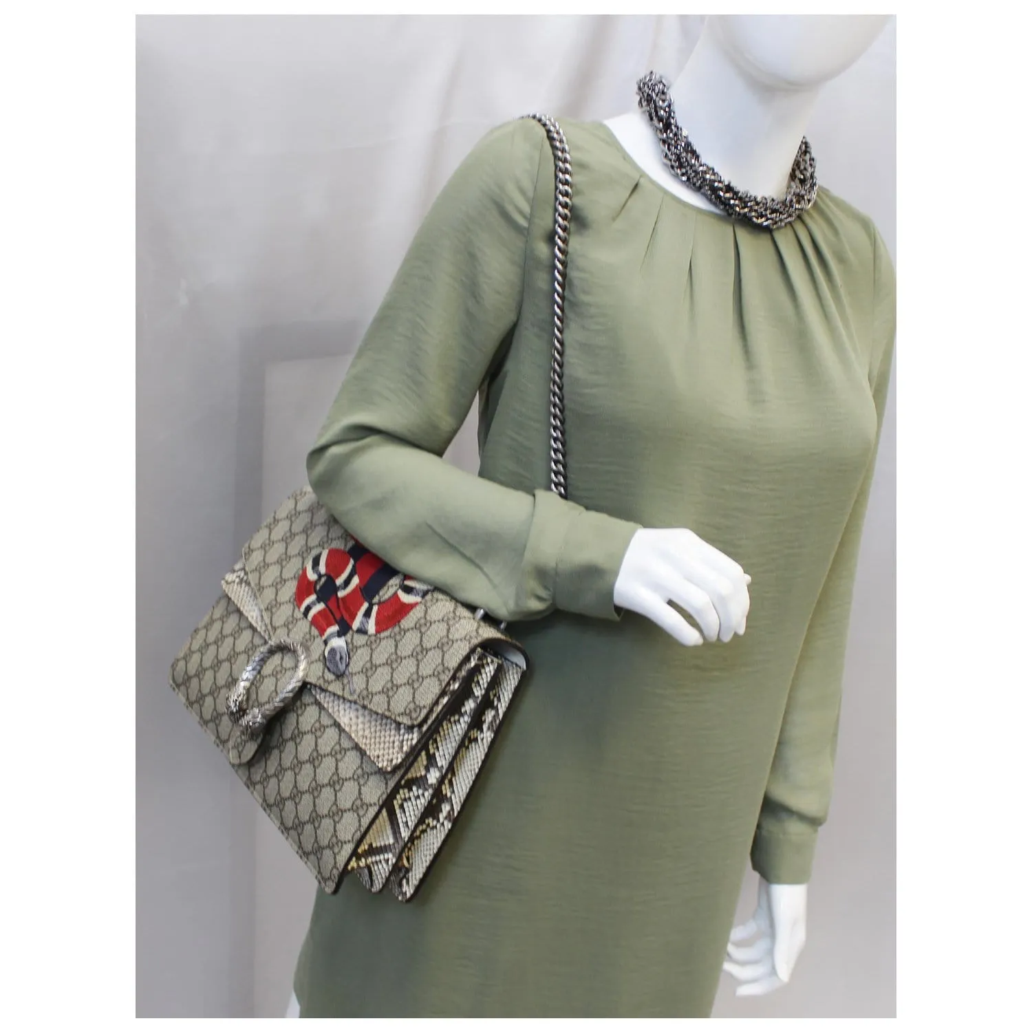 GUCCI Dionysus Medium GG Supreme Embroidered Shoulder Bag 400235 Beige