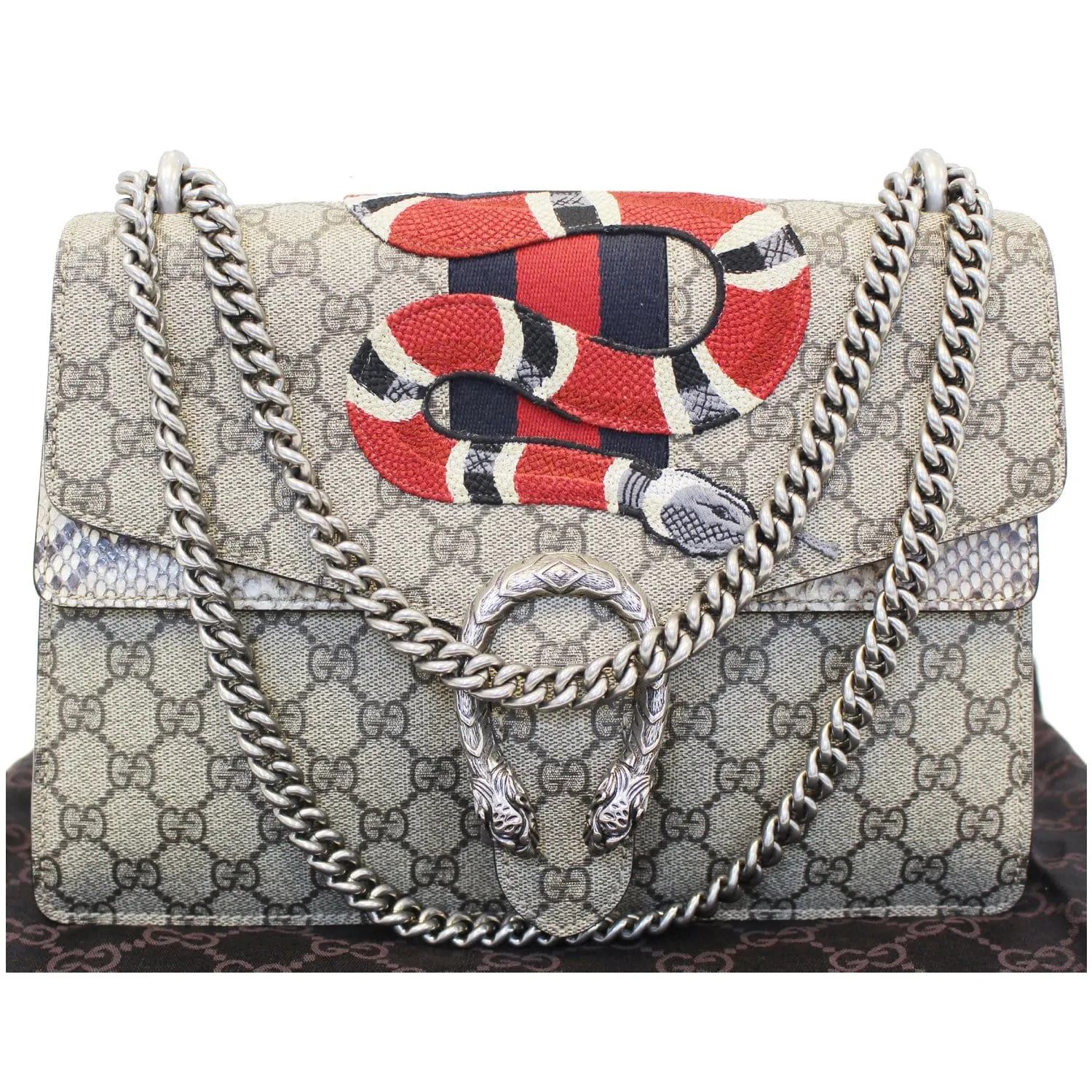GUCCI Dionysus Medium GG Supreme Embroidered Shoulder Bag 400235 Beige