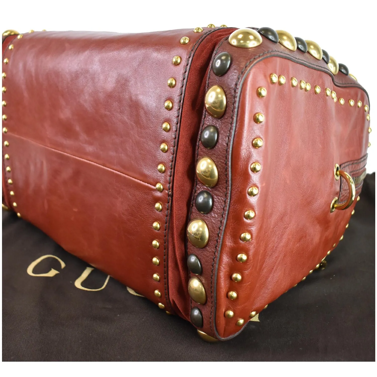 GUCCI GG Crystal Babouska Large Leather Indy Boston Bag 207296 Red