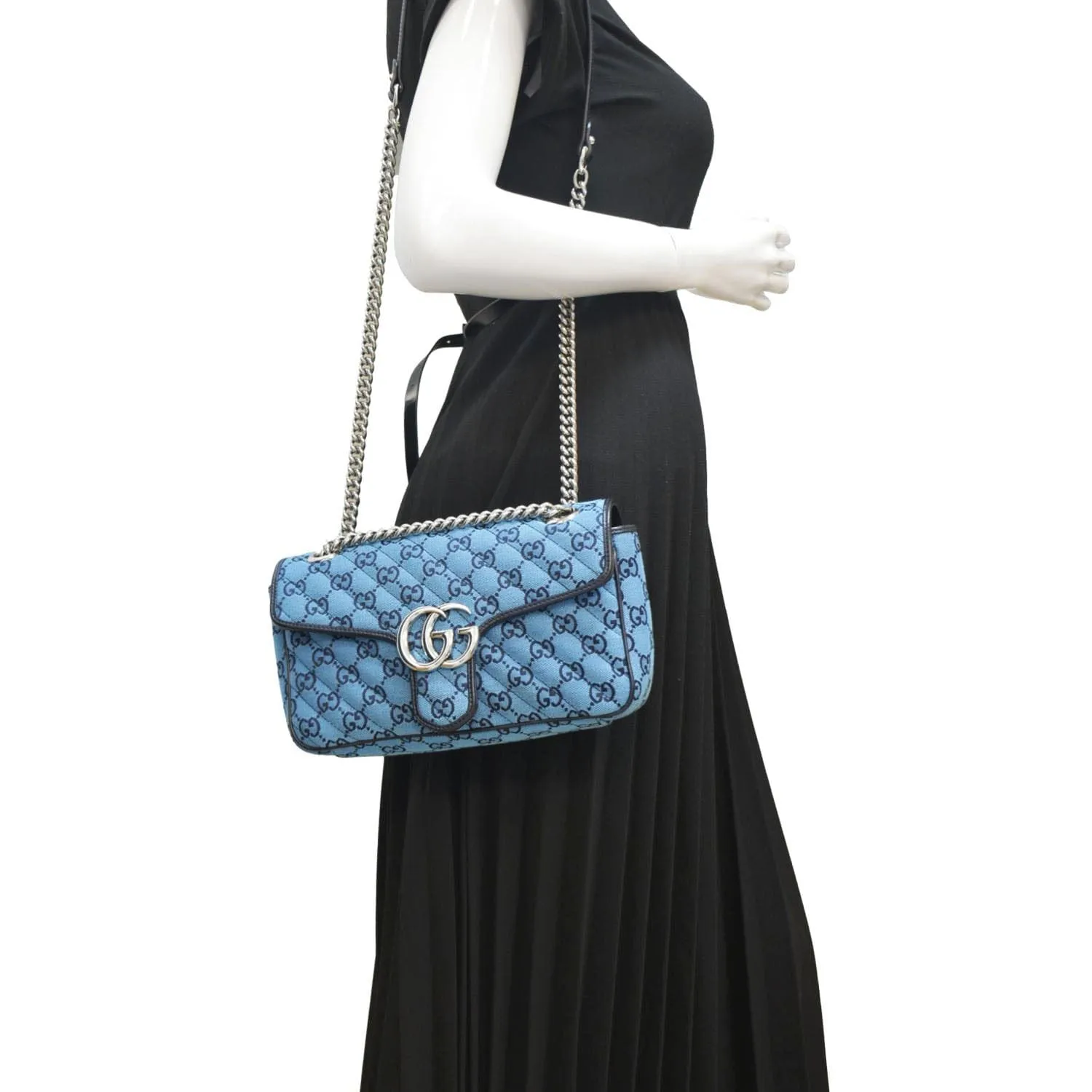 GUCCI GG Marmont Small Matelasse Canvas Shoulder Bag Blue 443497