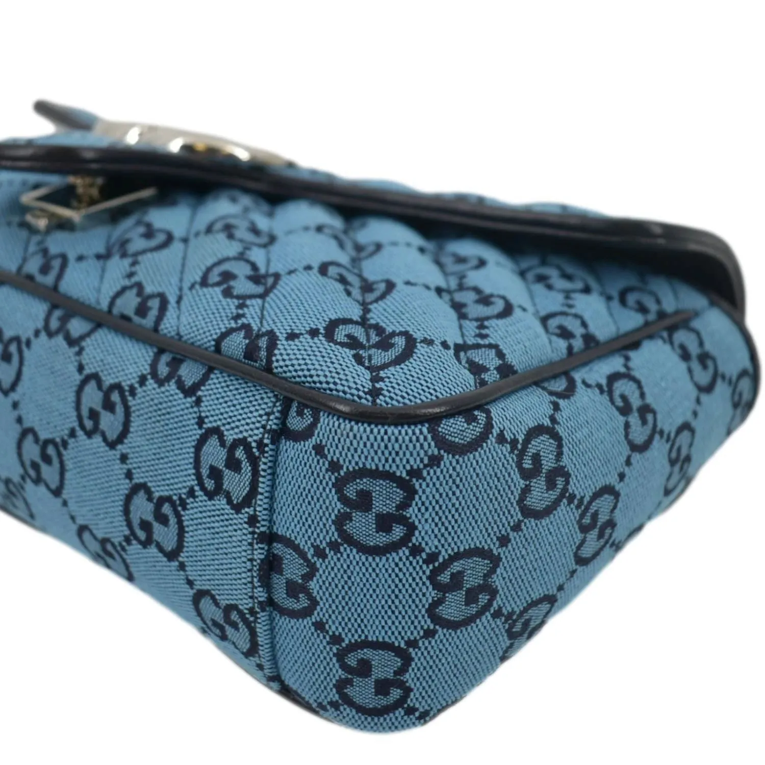 GUCCI GG Marmont Small Matelasse Canvas Shoulder Bag Blue 443497