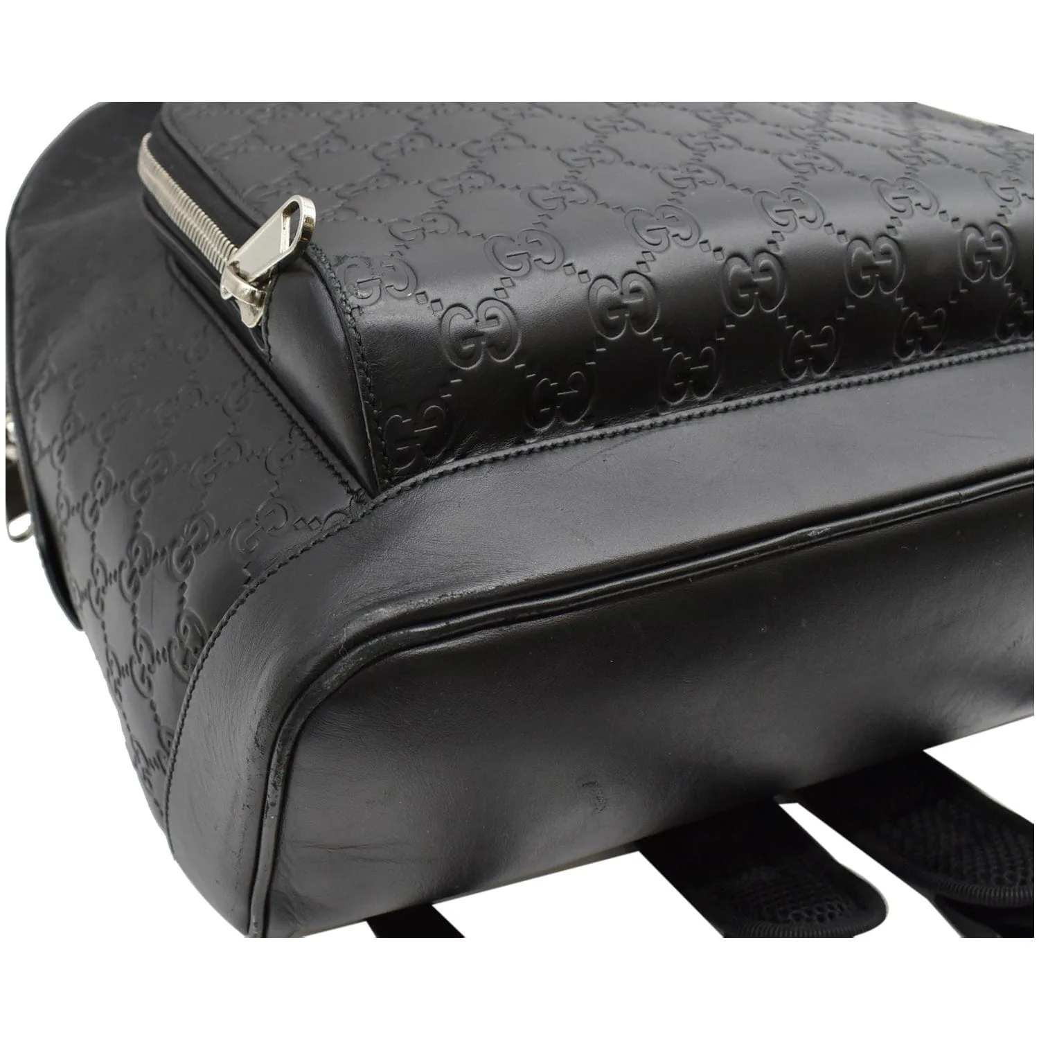 GUCCI GG Signature Leather Backpack Bag Black 406370
