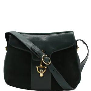 GUCCI Horsebit Vintage Suede Leather Shoulder Bag Black