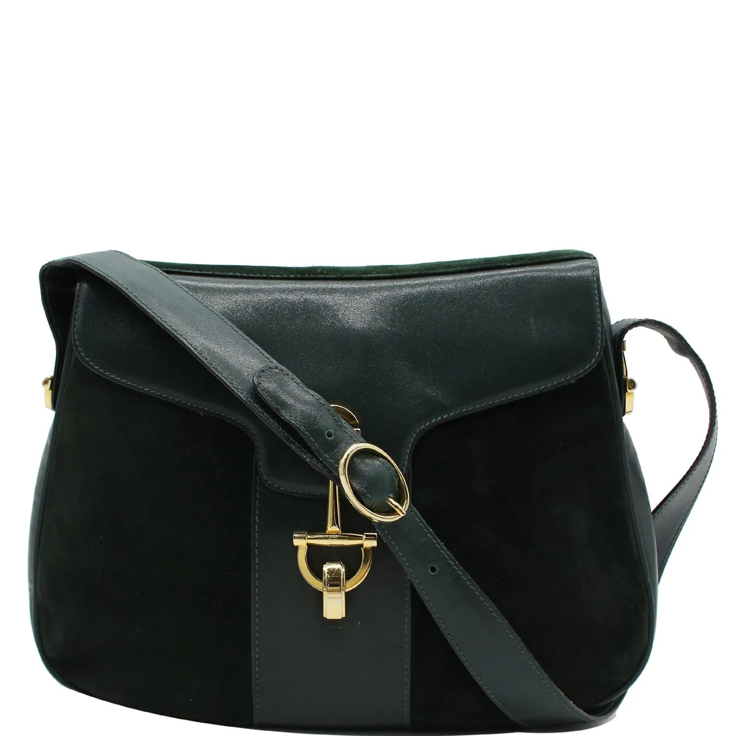 GUCCI Horsebit Vintage Suede Leather Shoulder Bag Black
