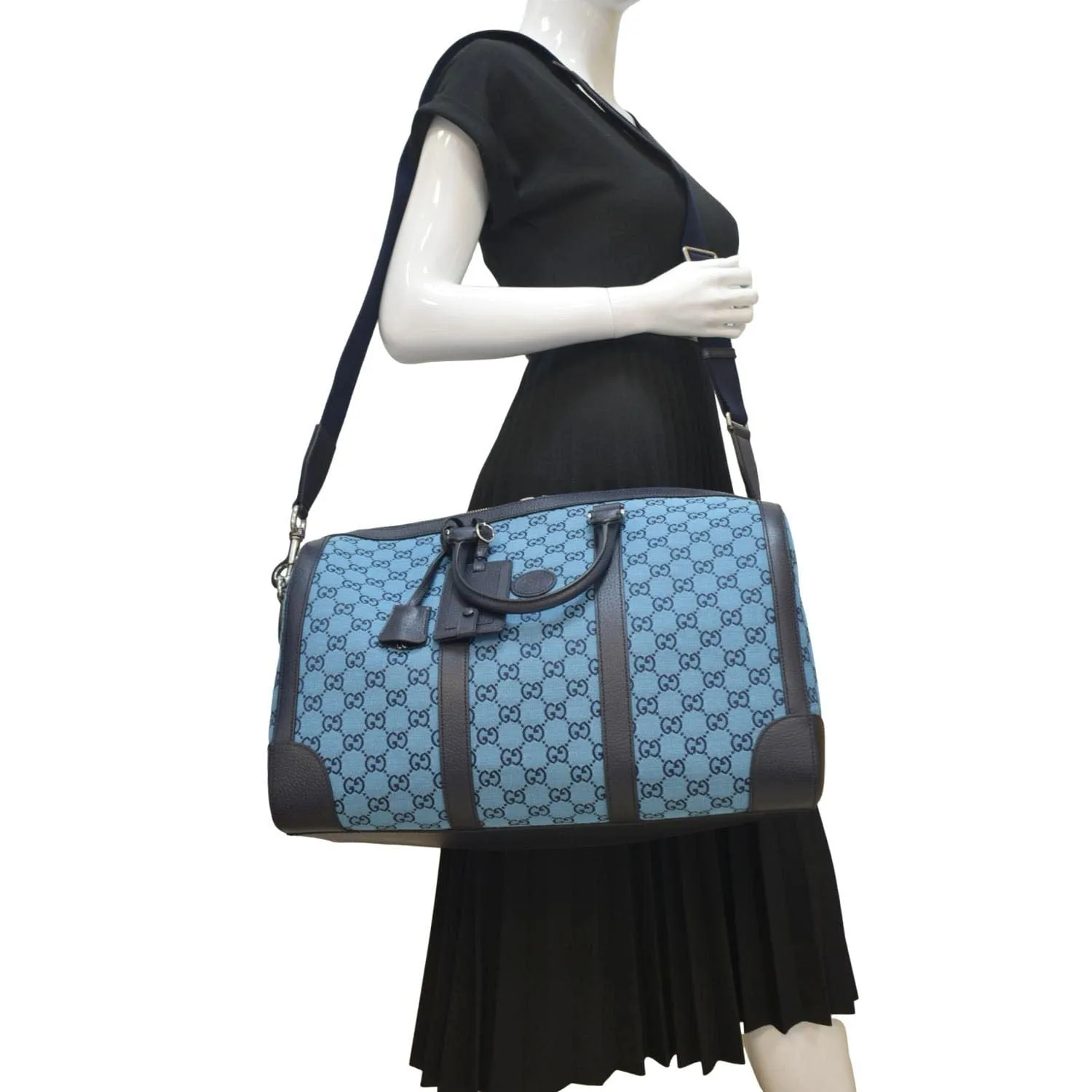 GUCCI Ophidia Duffle GG Supreme Canvas Satchel Bag Blue 648085