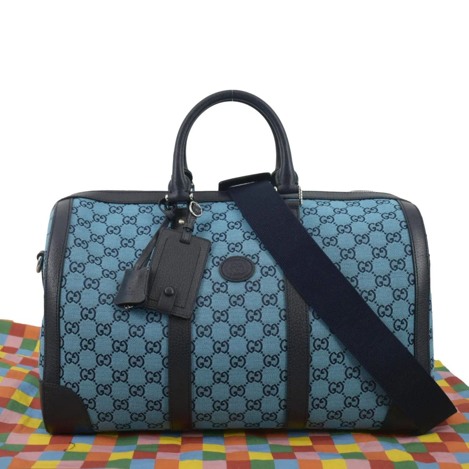 GUCCI Ophidia Duffle GG Supreme Canvas Satchel Bag Blue 648085