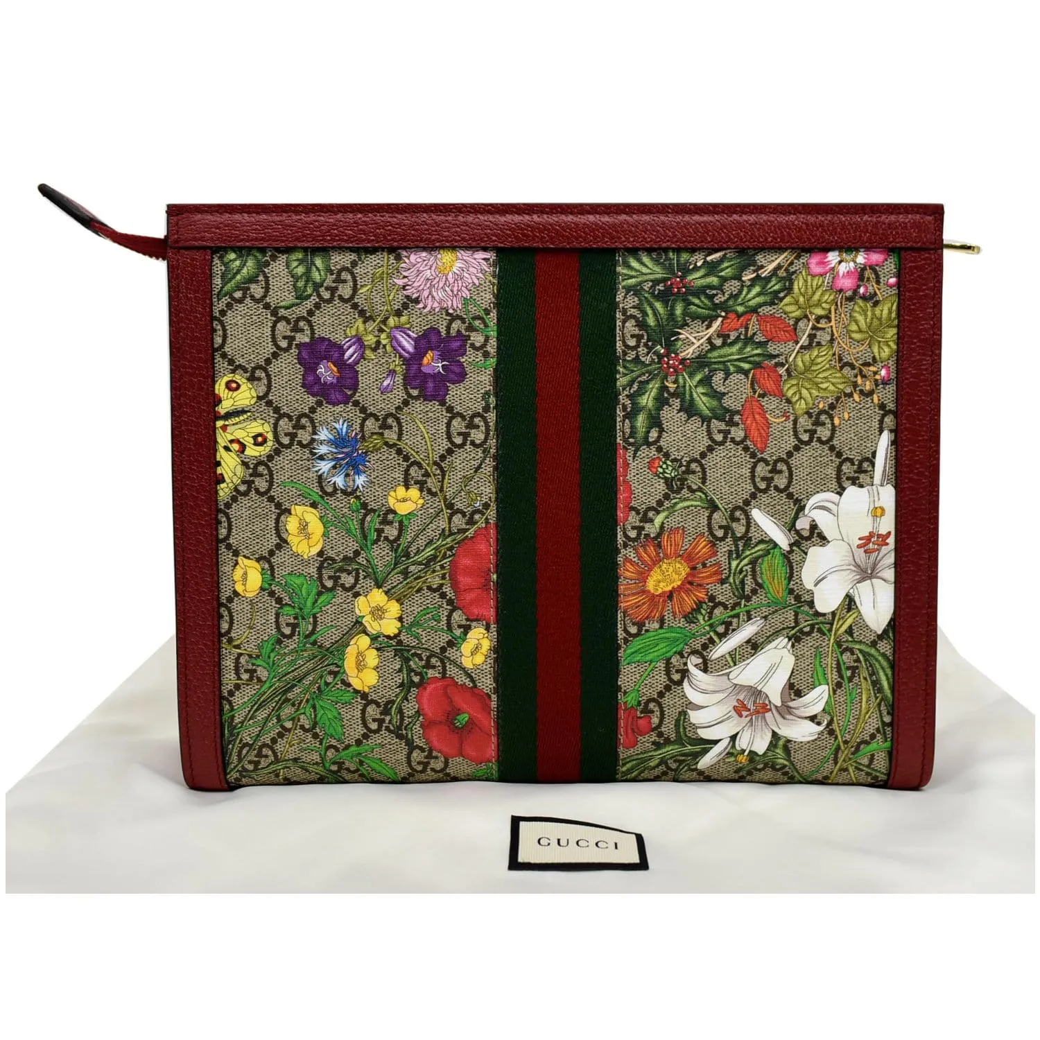 GUCCI Ophidia GG Floral Canvas Pouch Bag Red 625549