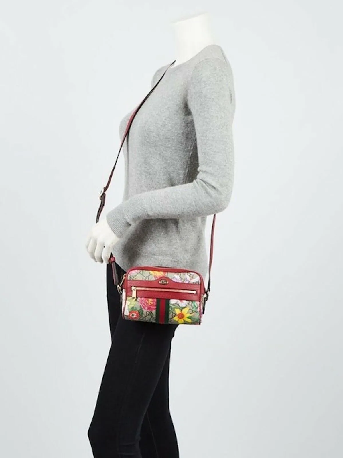 Gucci Ophidia Red Flora Small Camera Leather Canvas Flower Handbag Bag Italy New