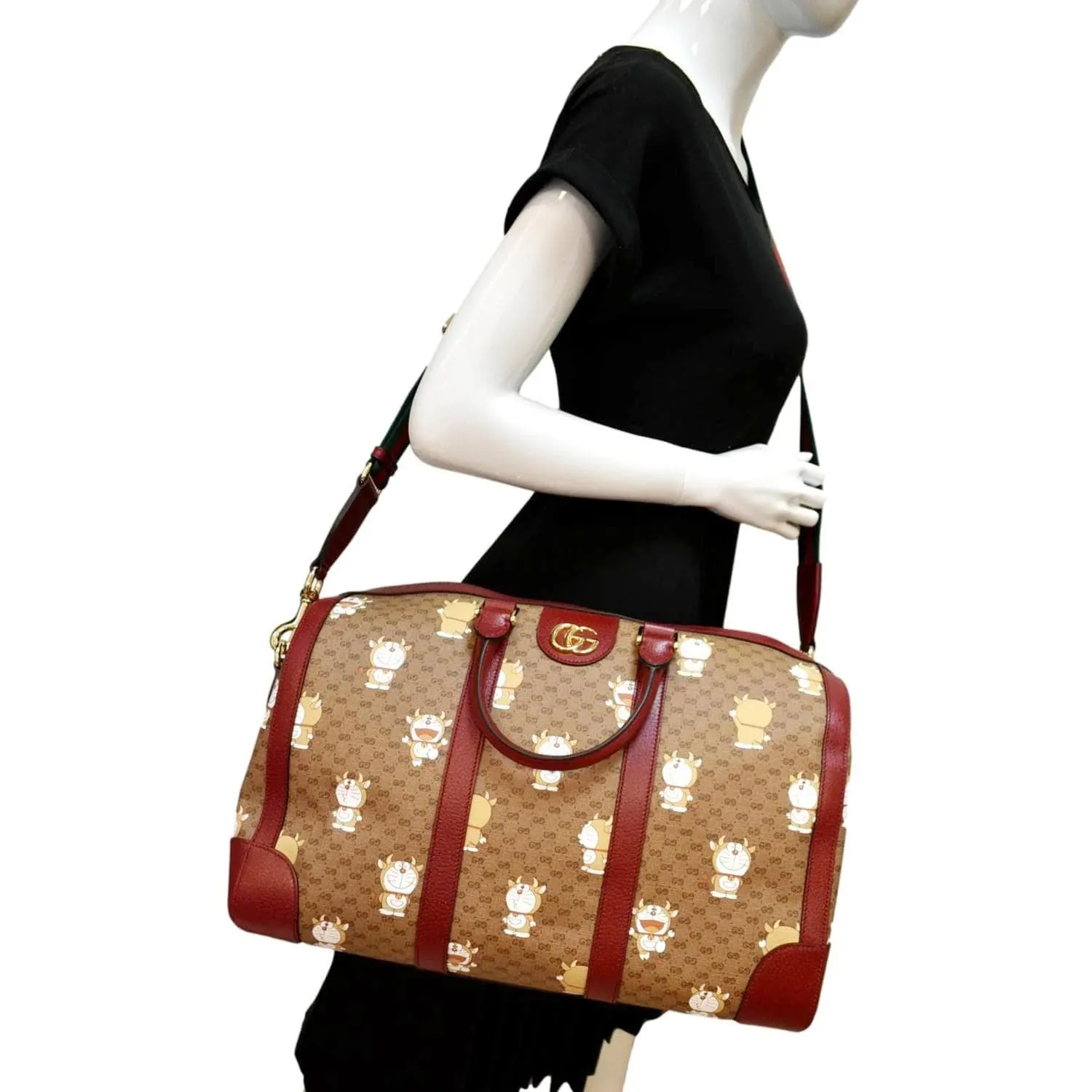 GUCCI X DORAEMON GG Supreme Canvas Duffle Shoulder Bag Beige 647815