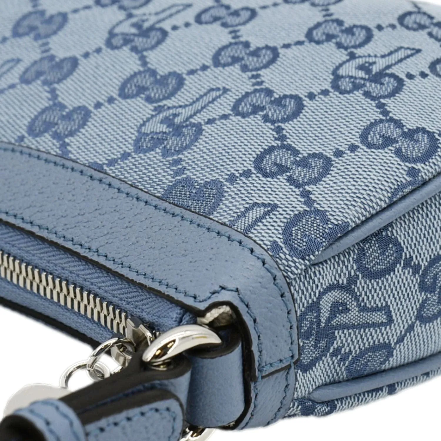 GUCCI X Palace Half Moon Mini GG-P Canvas Shoulder Bag Light Blue 723737