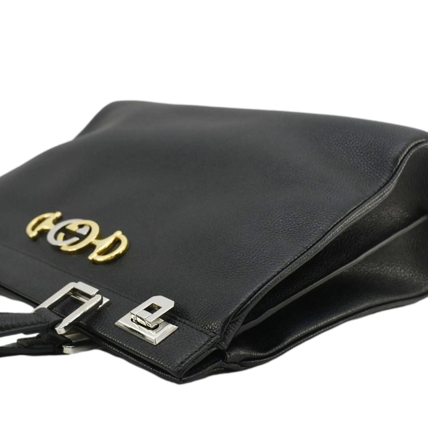 GUCCI Zumi Medium Leather Top Handle Shoulder Bag Black 564714
