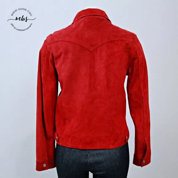 GUESS Vintage Suede Leather Jacket Red Women M
