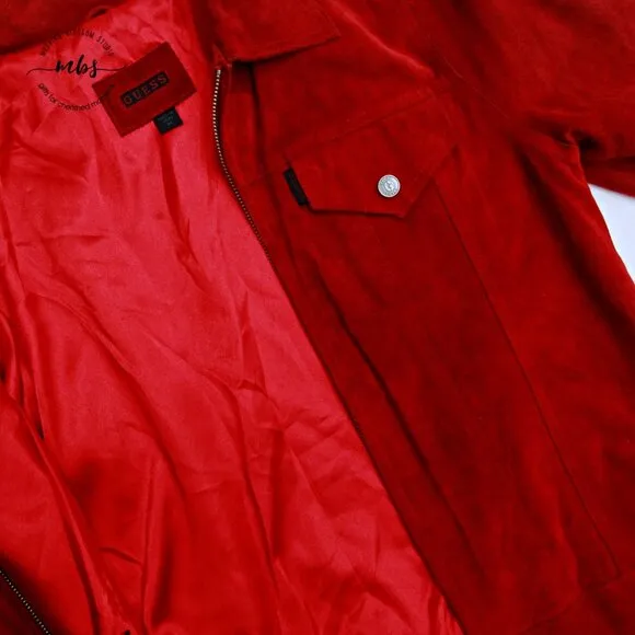 GUESS Vintage Suede Leather Jacket Red Women M