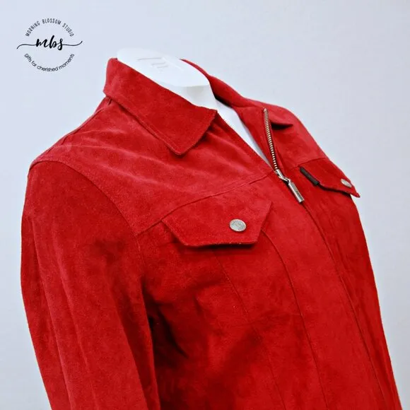 GUESS Vintage Suede Leather Jacket Red Women M