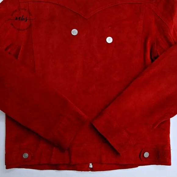 GUESS Vintage Suede Leather Jacket Red Women M