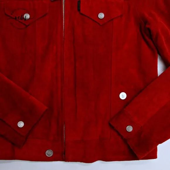 GUESS Vintage Suede Leather Jacket Red Women M