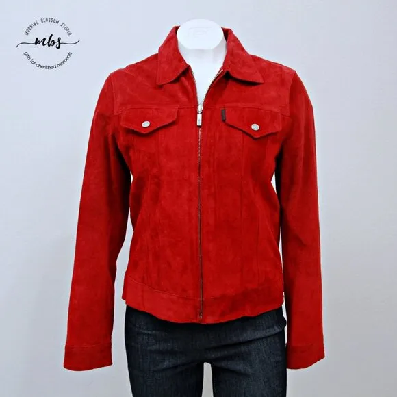 GUESS Vintage Suede Leather Jacket Red Women M