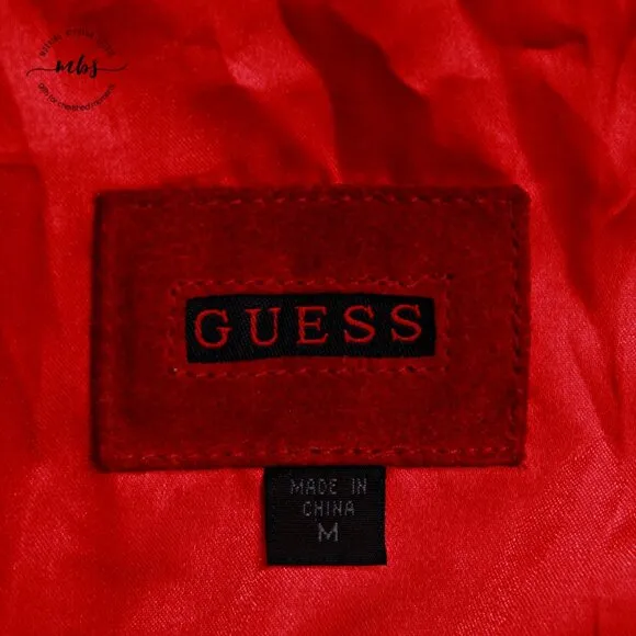 GUESS Vintage Suede Leather Jacket Red Women M