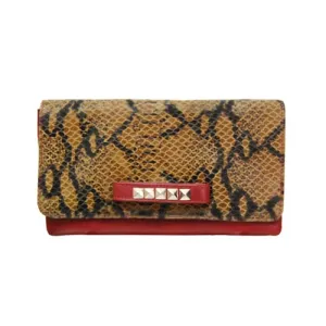 Hand Slip Leather Clutch | Red/Snake
