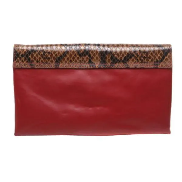 Hand Slip Leather Clutch | Red/Snake