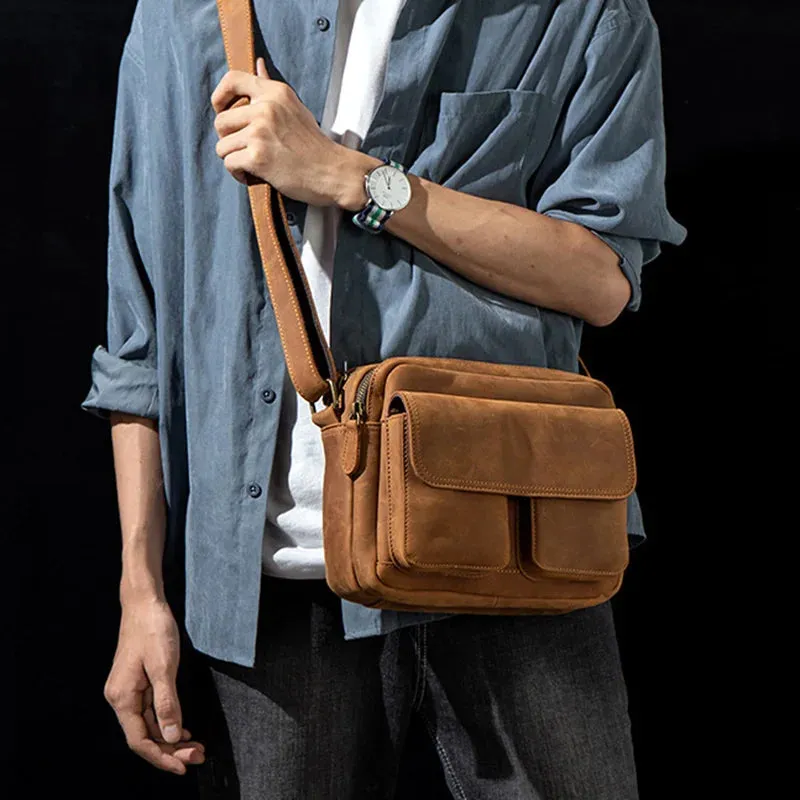 Handmade Crazy Horse Leather Crossbody Small Backpack