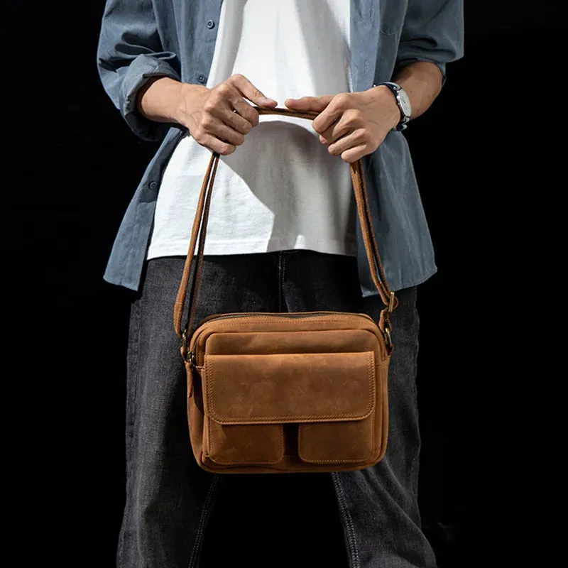 Handmade Crazy Horse Leather Crossbody Small Backpack