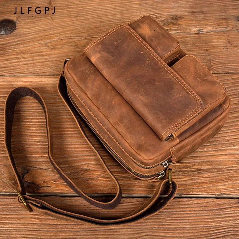 Handmade Crazy Horse Leather Crossbody Small Backpack