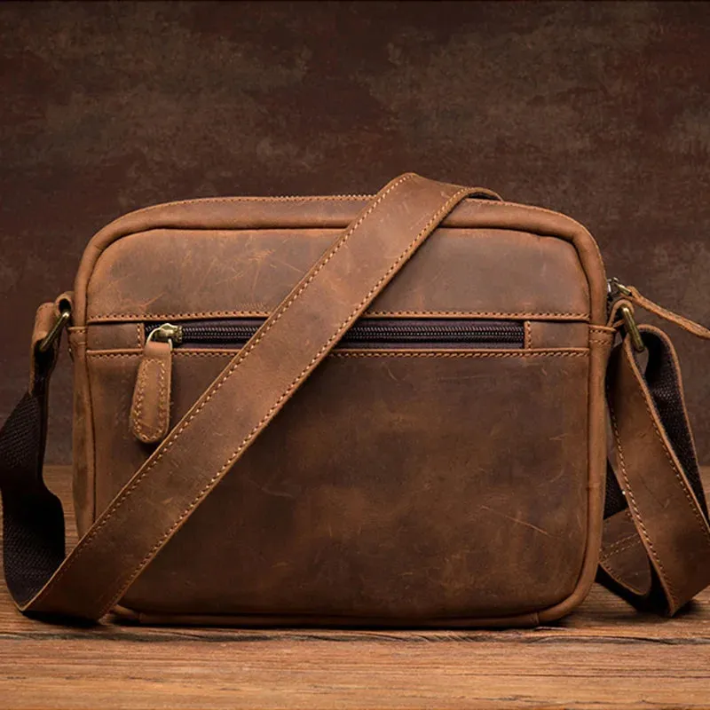 Handmade Crazy Horse Leather Crossbody Small Backpack