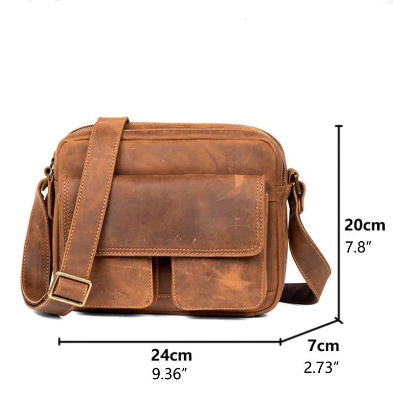 Handmade Crazy Horse Leather Crossbody Small Backpack
