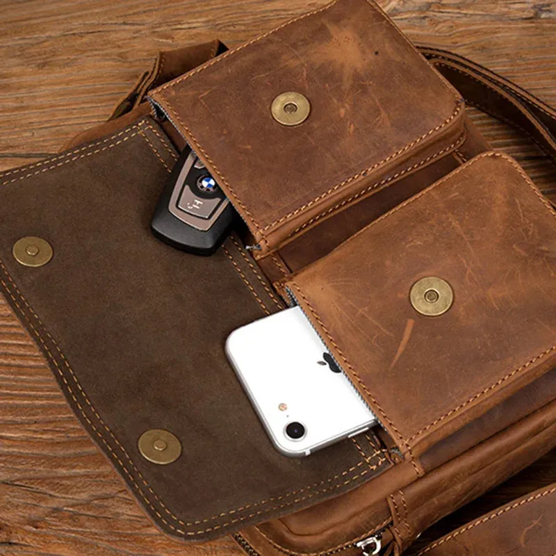 Handmade Crazy Horse Leather Crossbody Small Backpack