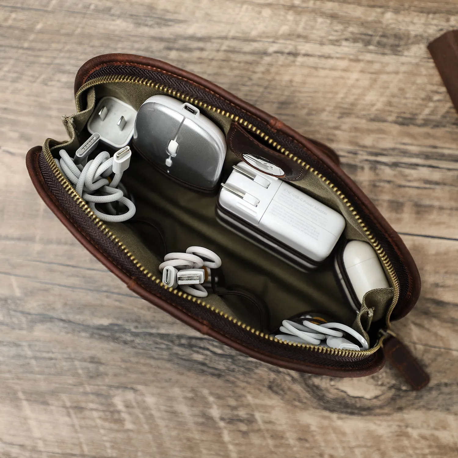 Handmade Leather Travel Pouch for Tech Accessories