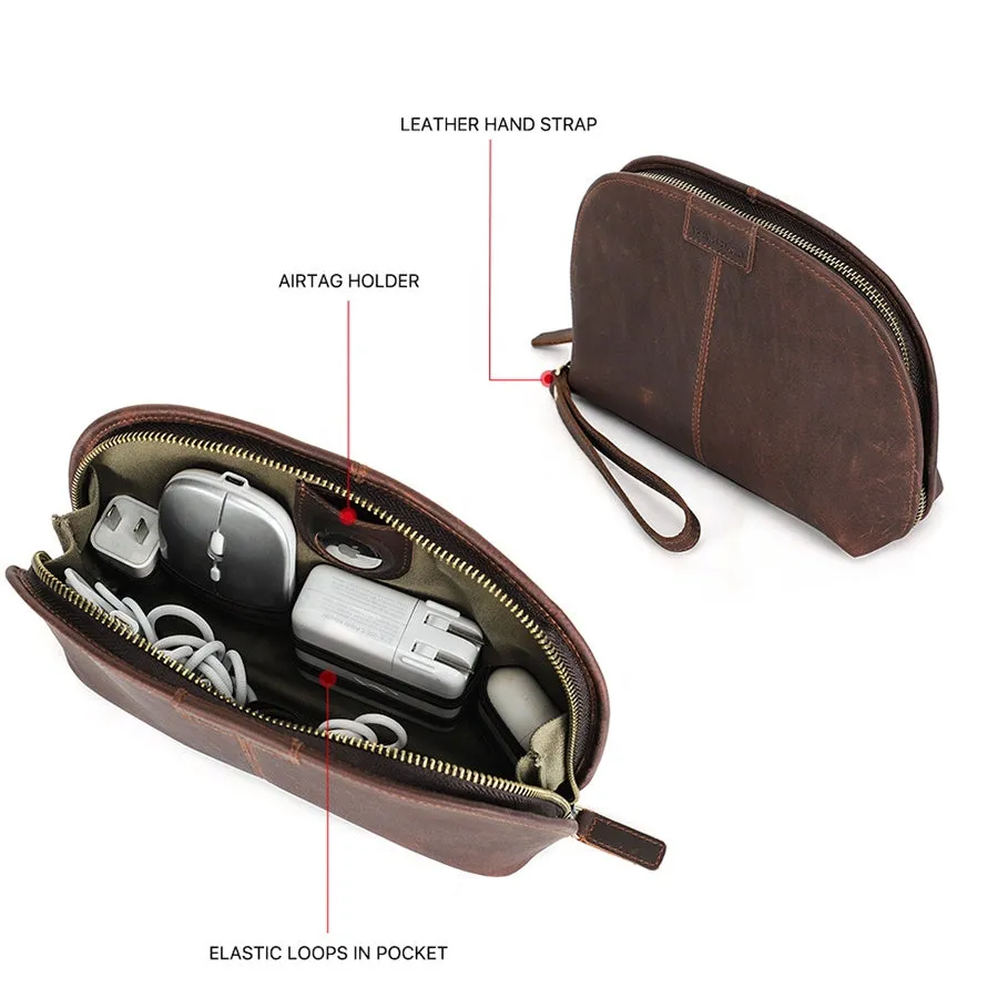Handmade Leather Travel Pouch for Tech Accessories