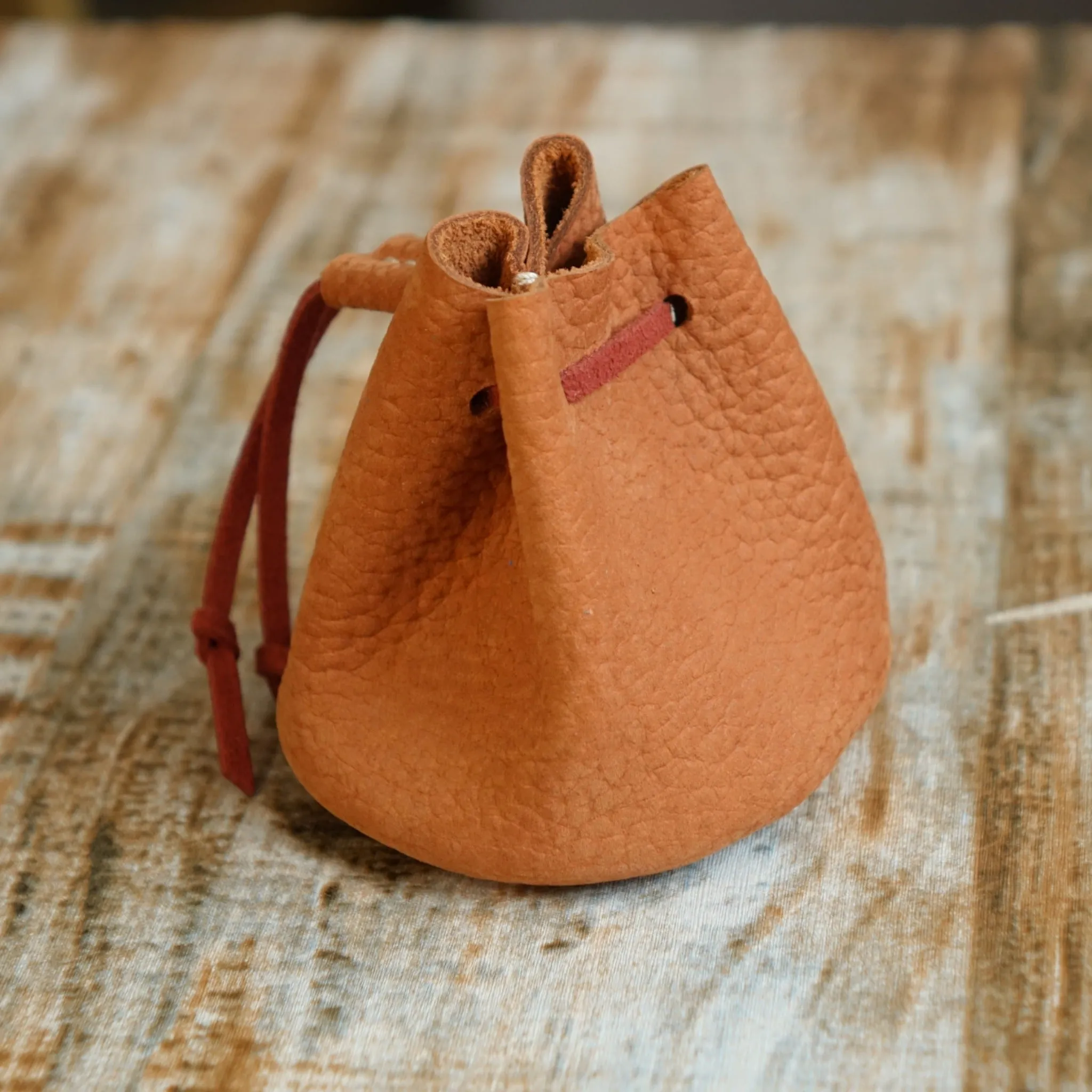 Handmade Small Drawstring Leather Pouch