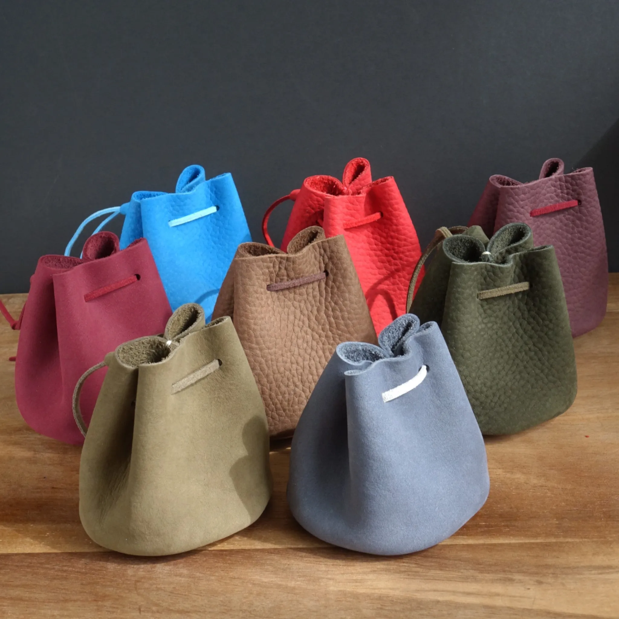 Handmade Small Drawstring Leather Pouch