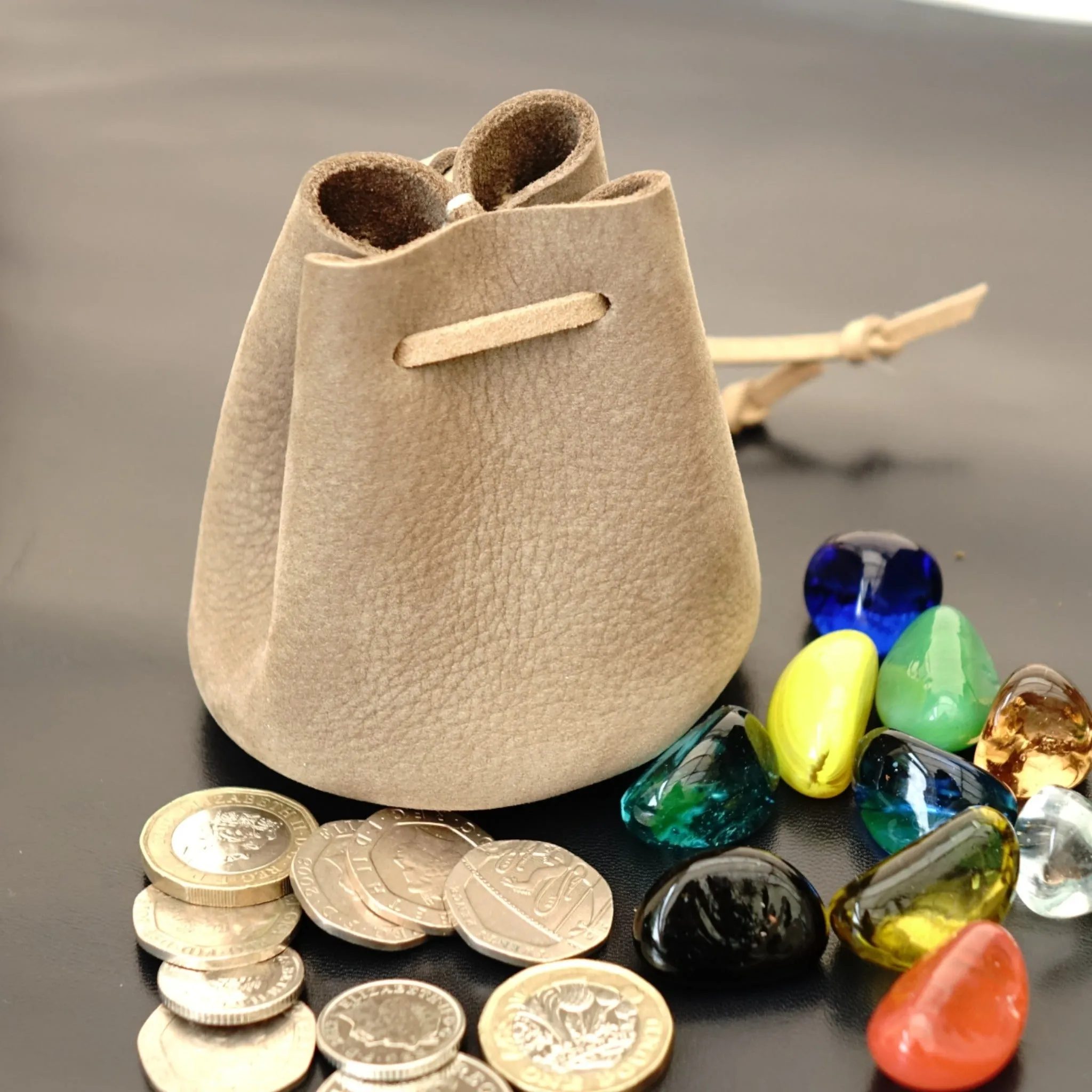 Handmade Small Drawstring Leather Pouch