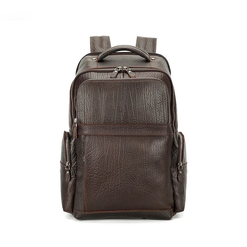 Handmade Vintage Full-Grain Leather Backpack with Zipper Closure