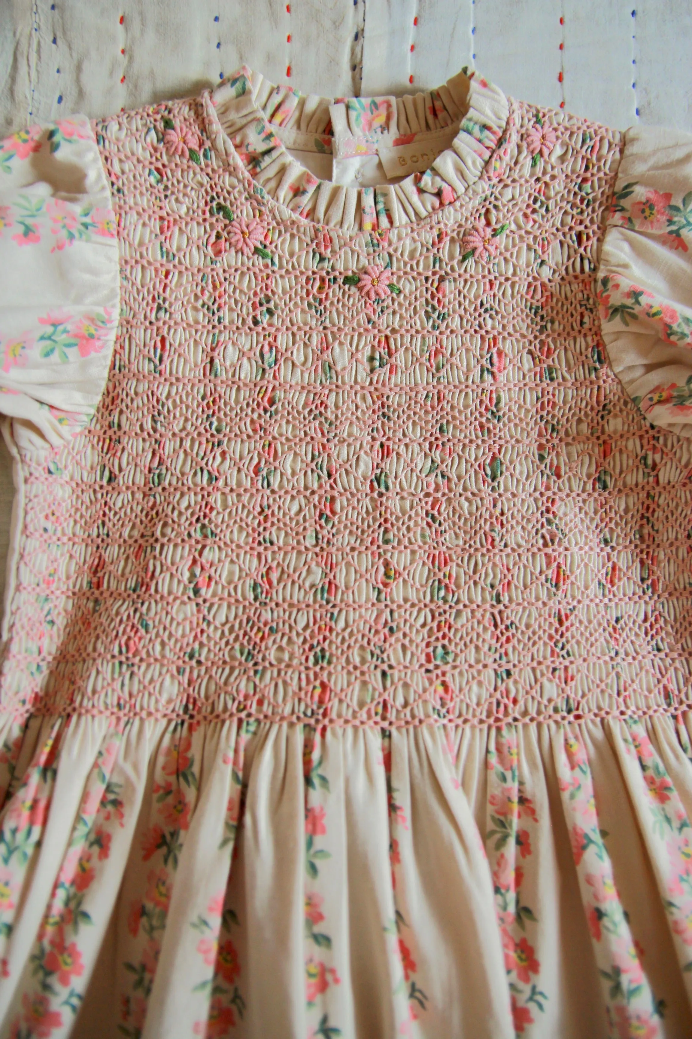 Handsmock Dress Farandole Stripes flowers