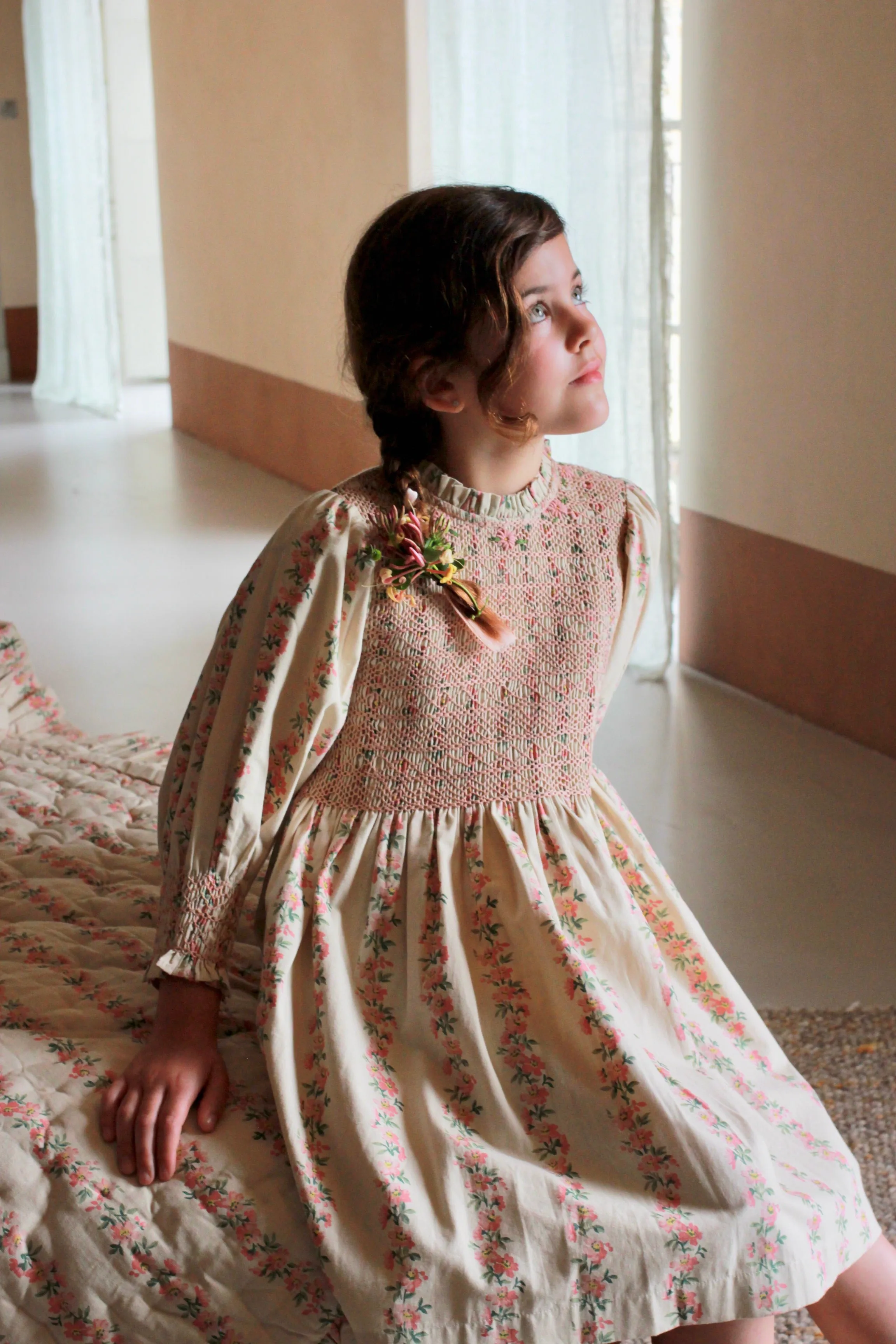Handsmock Dress Farandole Stripes flowers