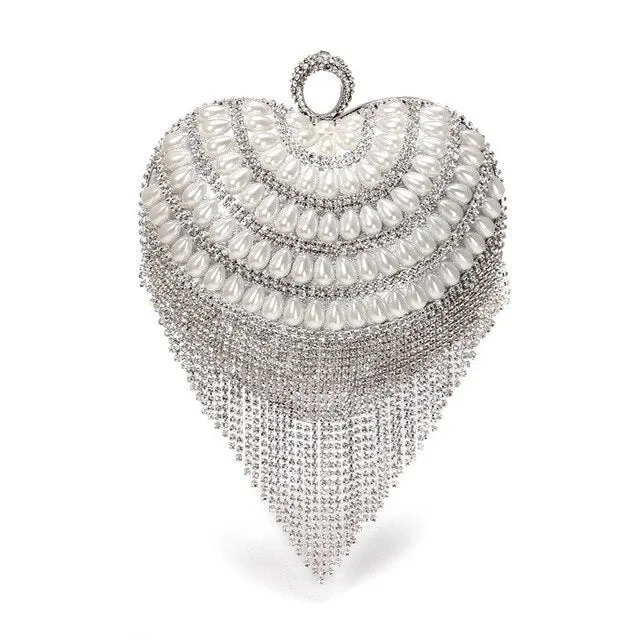 Heart Design Women Clutches Diamonds Evening Bags With Tassel