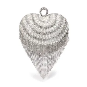 Heart Design Women Clutches Diamonds Evening Bags With Tassel