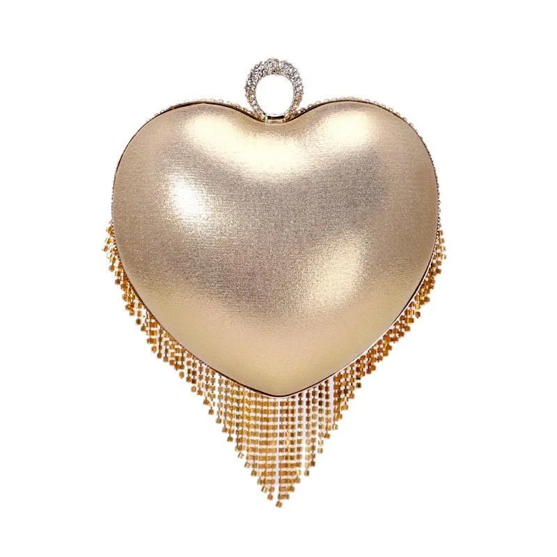 Heart Design Women Clutches Diamonds Evening Bags With Tassel