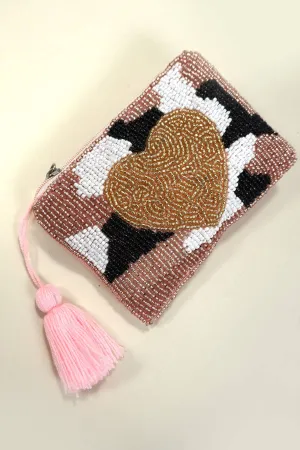 HEART GOLD TASSEL SEED BEADED COIN PURSE | 91CP907