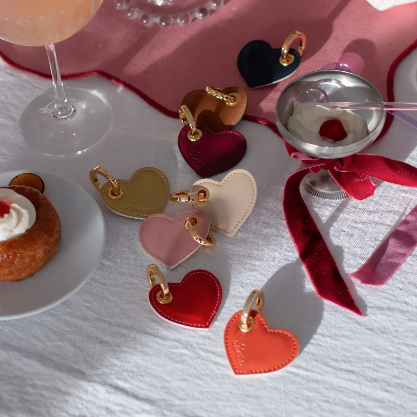 Heart Vegan Apple Leather Key Ring | Nude & White