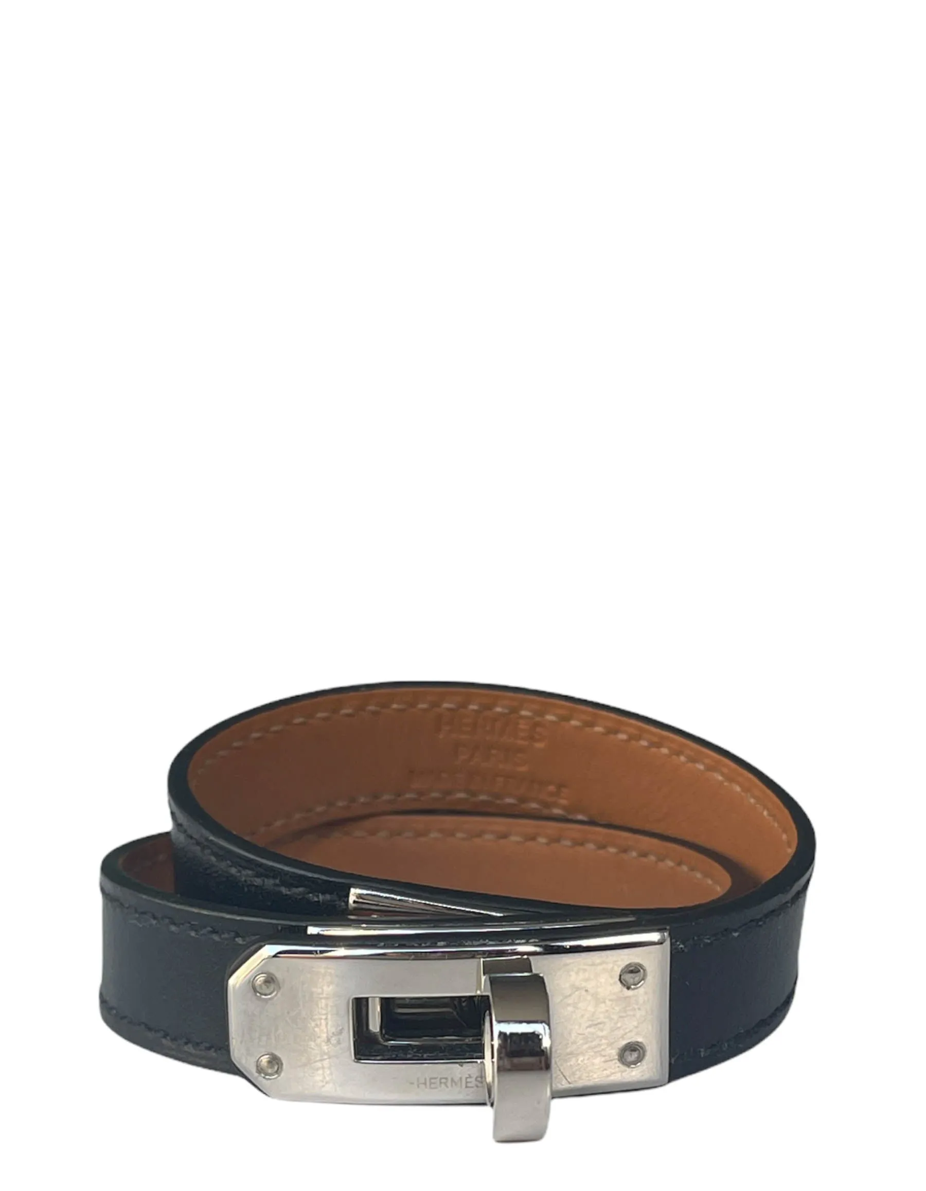Hermes Black/Palladium Kelly Double Tour Bracelet sz XS