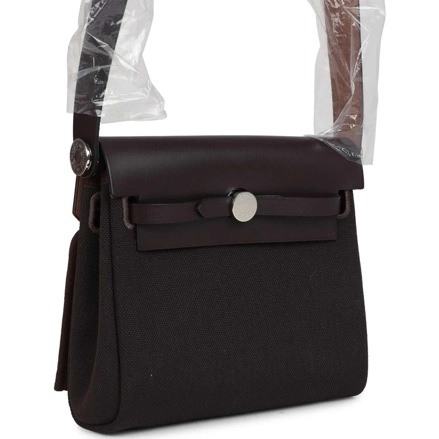 Hermes Herbag Zip 20 Mini Ebene Toile H Canvas and Vache Hunter Palladium Hardware