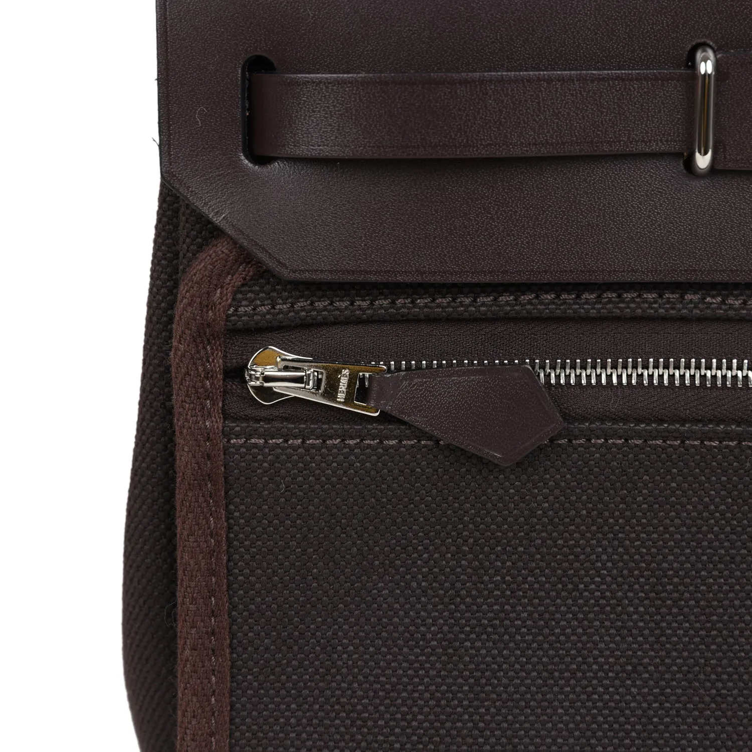 Hermes Herbag Zip 20 Mini Ebene Toile H Canvas and Vache Hunter Palladium Hardware