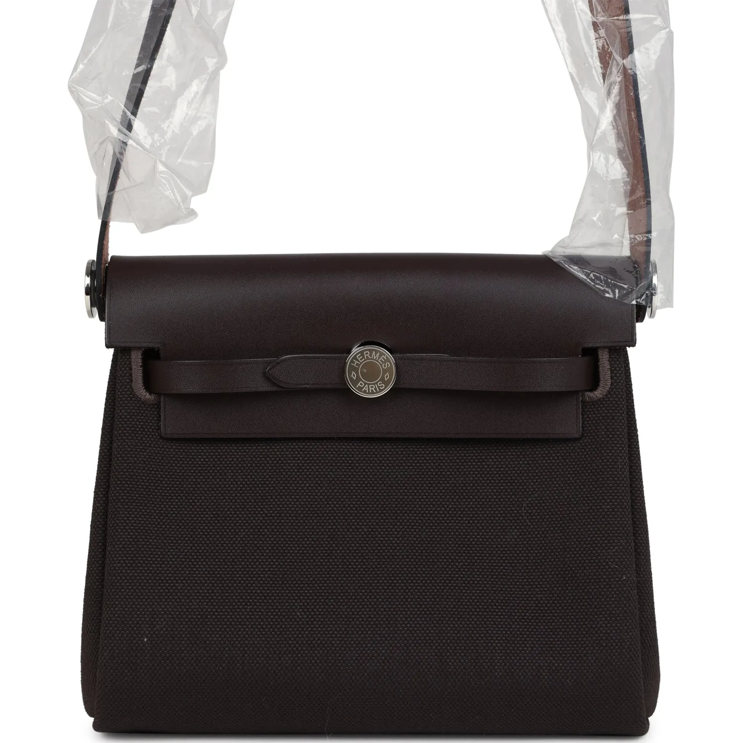 Hermes Herbag Zip 20 Mini Ebene Toile H Canvas and Vache Hunter Palladium Hardware