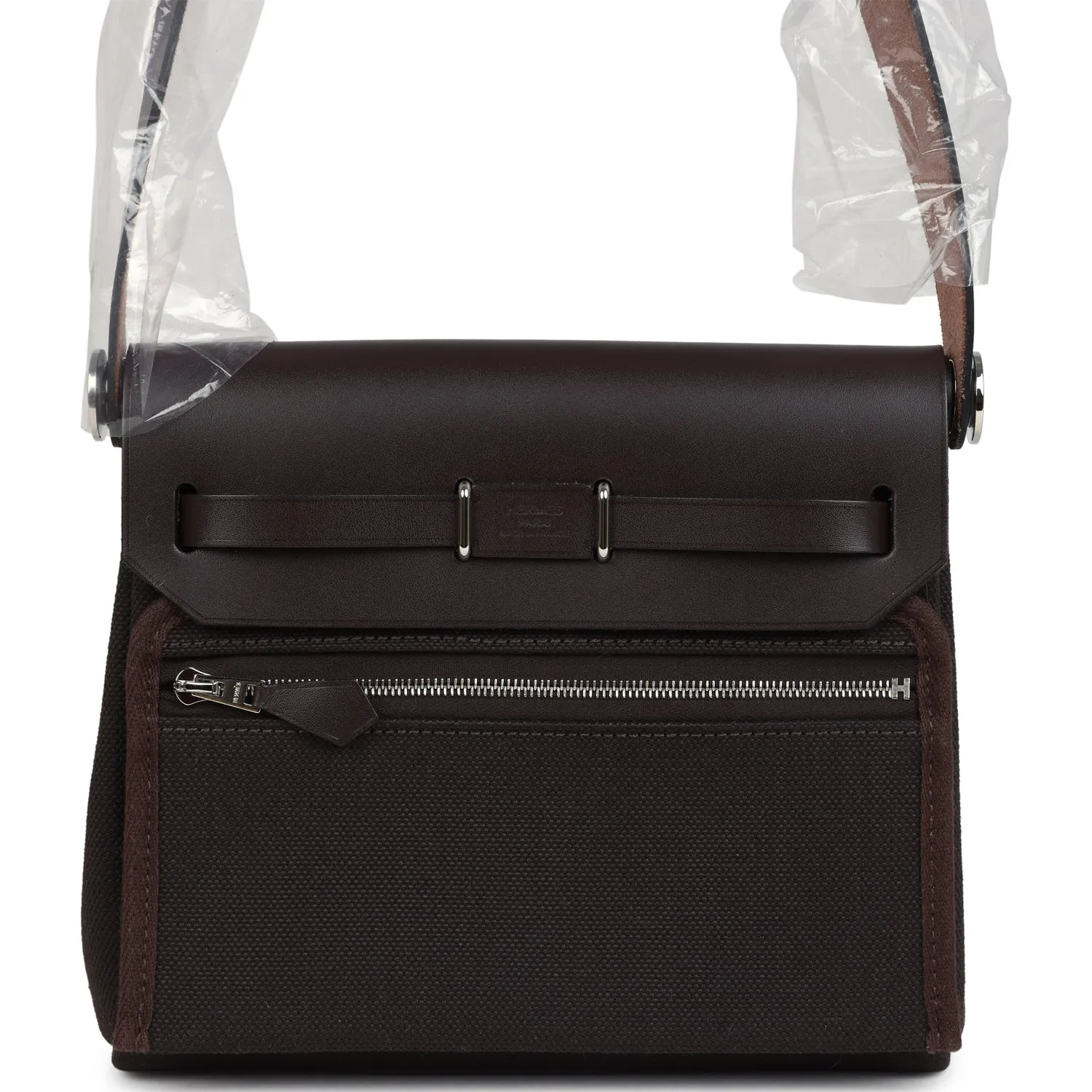 Hermes Herbag Zip 20 Mini Ebene Toile H Canvas and Vache Hunter Palladium Hardware
