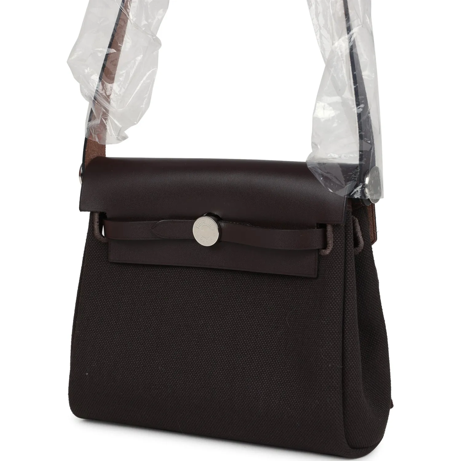 Hermes Herbag Zip 20 Mini Ebene Toile H Canvas and Vache Hunter Palladium Hardware