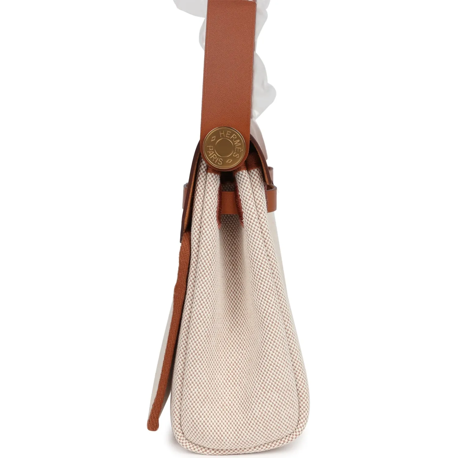 Hermes Herbag Zip 20 Mini Ecru and Beige Toile H Canvas and Fauve Vache Hunter Gold Hardware